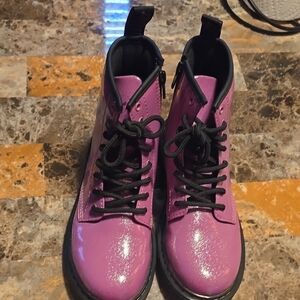 Dr. Martens Glossy Pink Boots with Black Laces